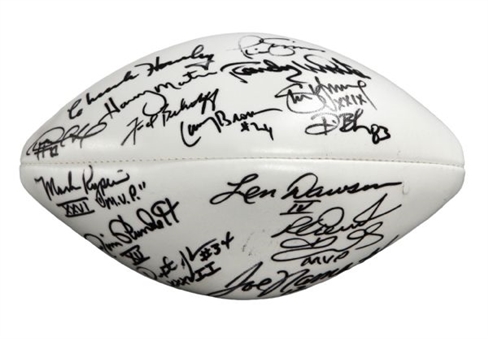 Super Bowl MVP Multi-Signed Football with 17 Signatures Including Hall of Famers Joe Montana, Steve Young and Joe Namath